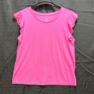 EcoThreads Ruffle Sleeve Top Womens‎ L Pink Organic Cotton Tee Sustainable
